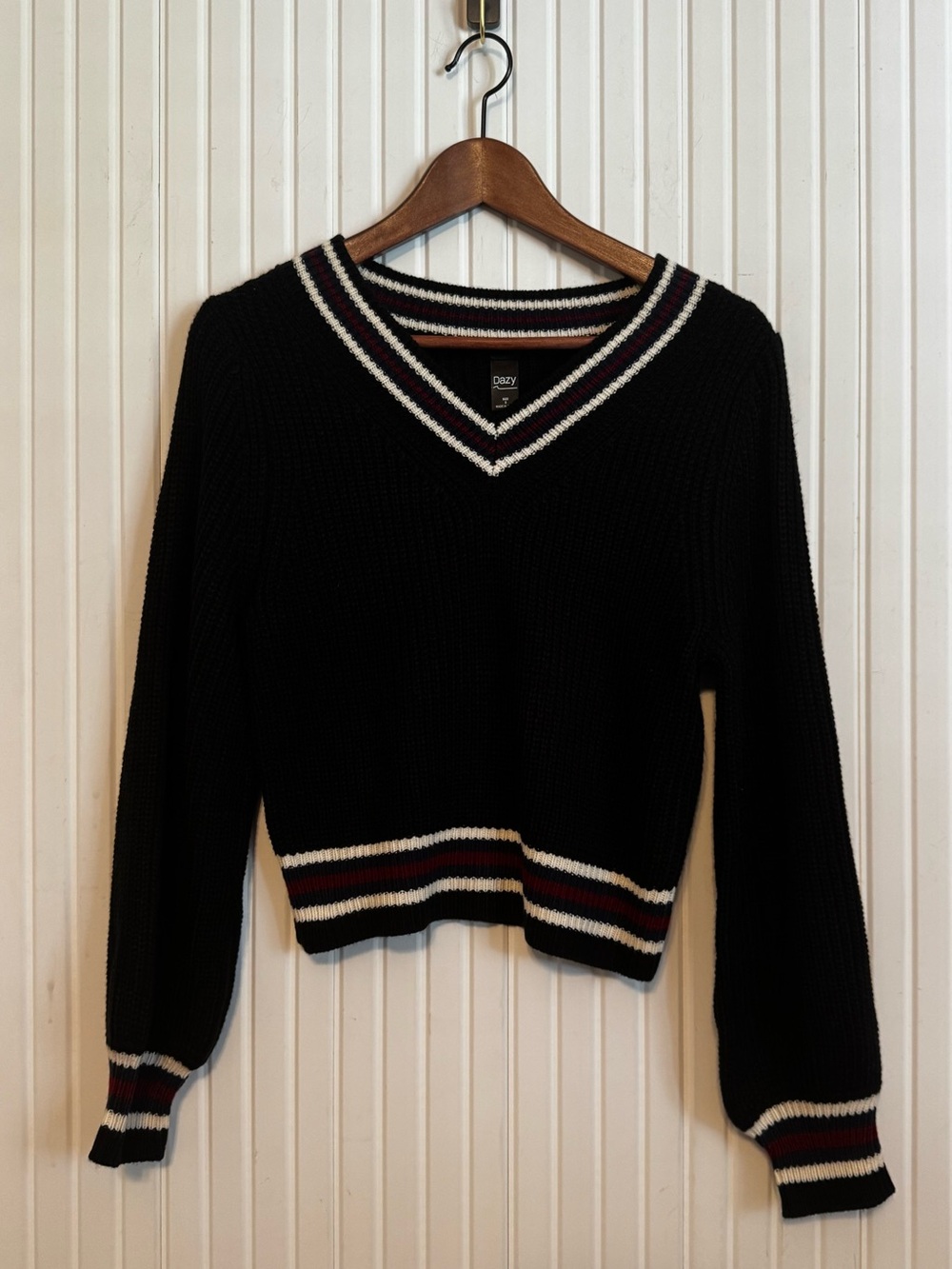Dazy Womens Preppy Sweater S Striped Hem Dark Academia Ivy League Layer